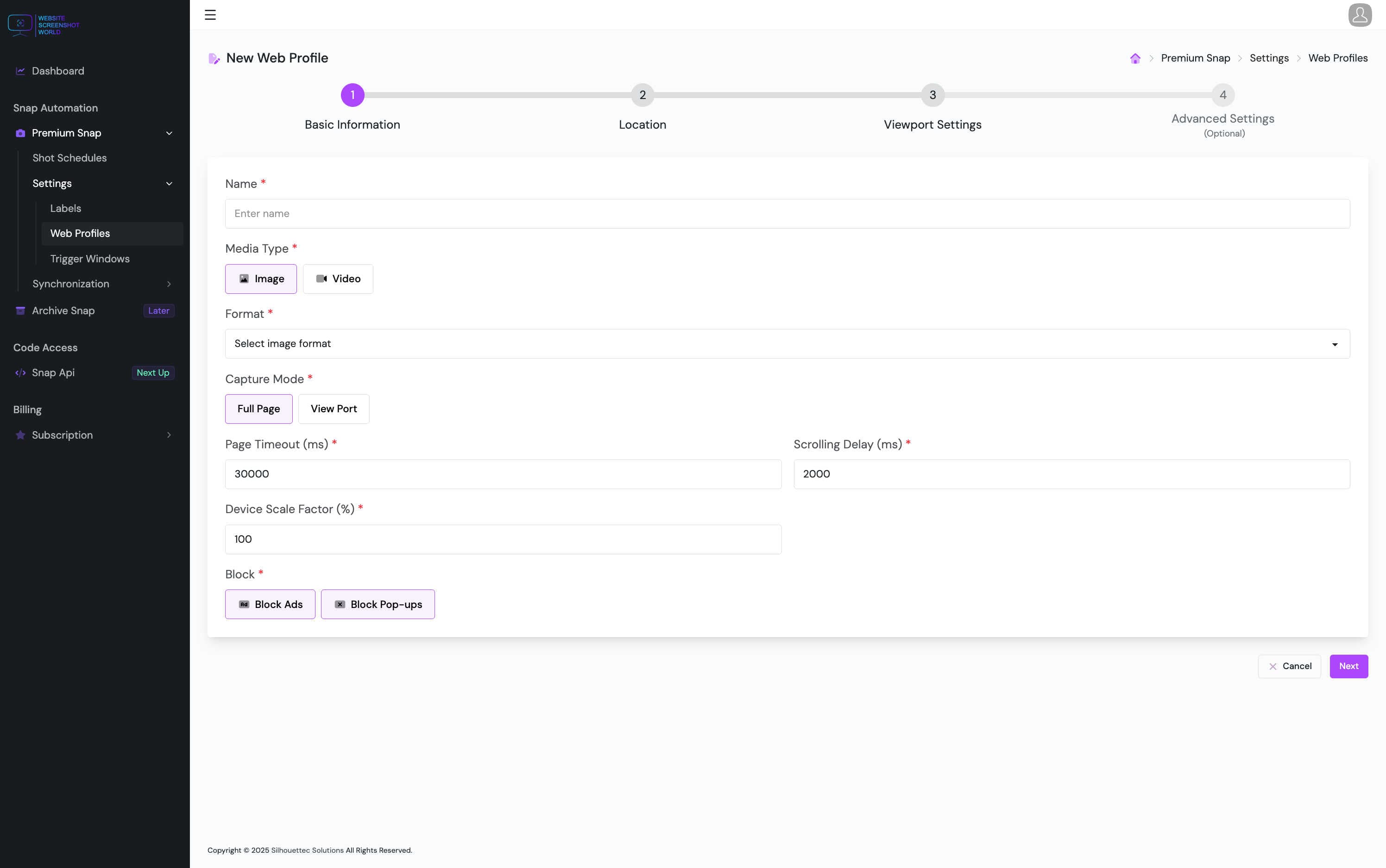 Web Profiles settings